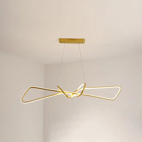 Contemporary Metal Dining Room Hanging Light Kit With Bowtie Led Island Lighting Gold / 32.5 Warm
