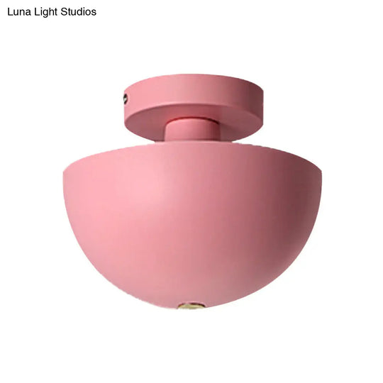 Contemporary Metal Dining Room Semi Flush Mount Ceiling Light - Pink/Yellow/Navy Bowl Design Single