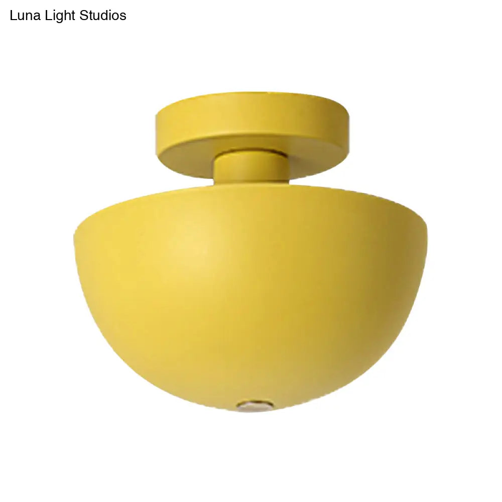 Contemporary Metal Dining Room Semi Flush Mount Ceiling Light - Pink/Yellow/Navy Bowl Design Single
