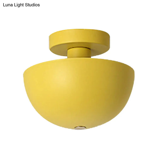 Contemporary Metal Dining Room Semi Flush Mount Ceiling Light - Pink/Yellow/Navy Bowl Design Single