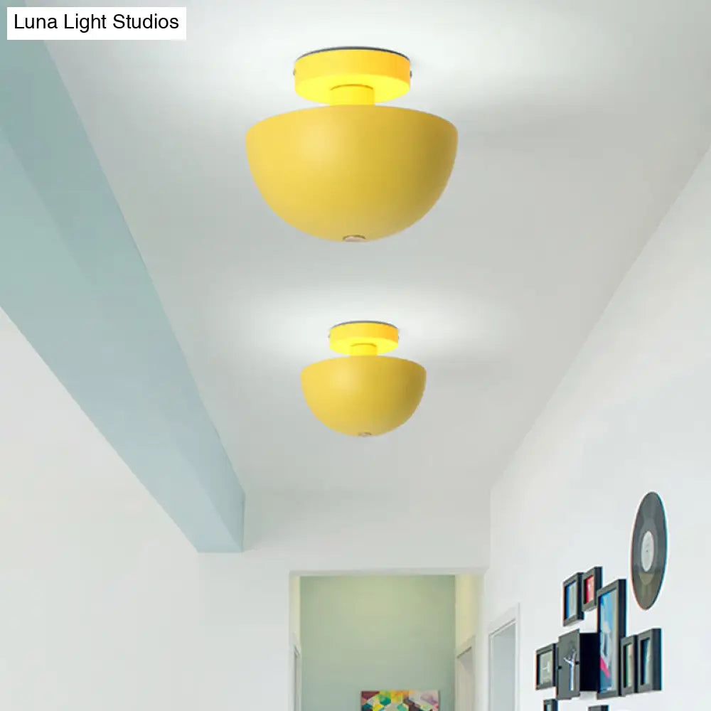 Contemporary Metal Dining Room Semi Flush Mount Ceiling Light - Pink/Yellow/Navy Bowl Design Single
