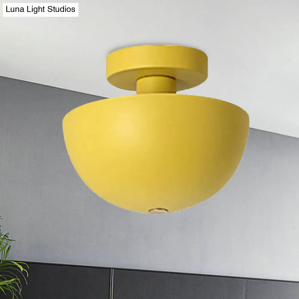 Contemporary Metal Dining Room Semi Flush Mount Ceiling Light - Pink/Yellow/Navy Bowl Design Single
