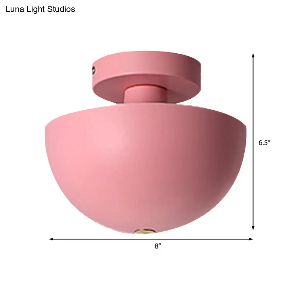 Contemporary Metal Dining Room Semi Flush Mount Ceiling Light - Pink/Yellow/Navy Bowl Design Single