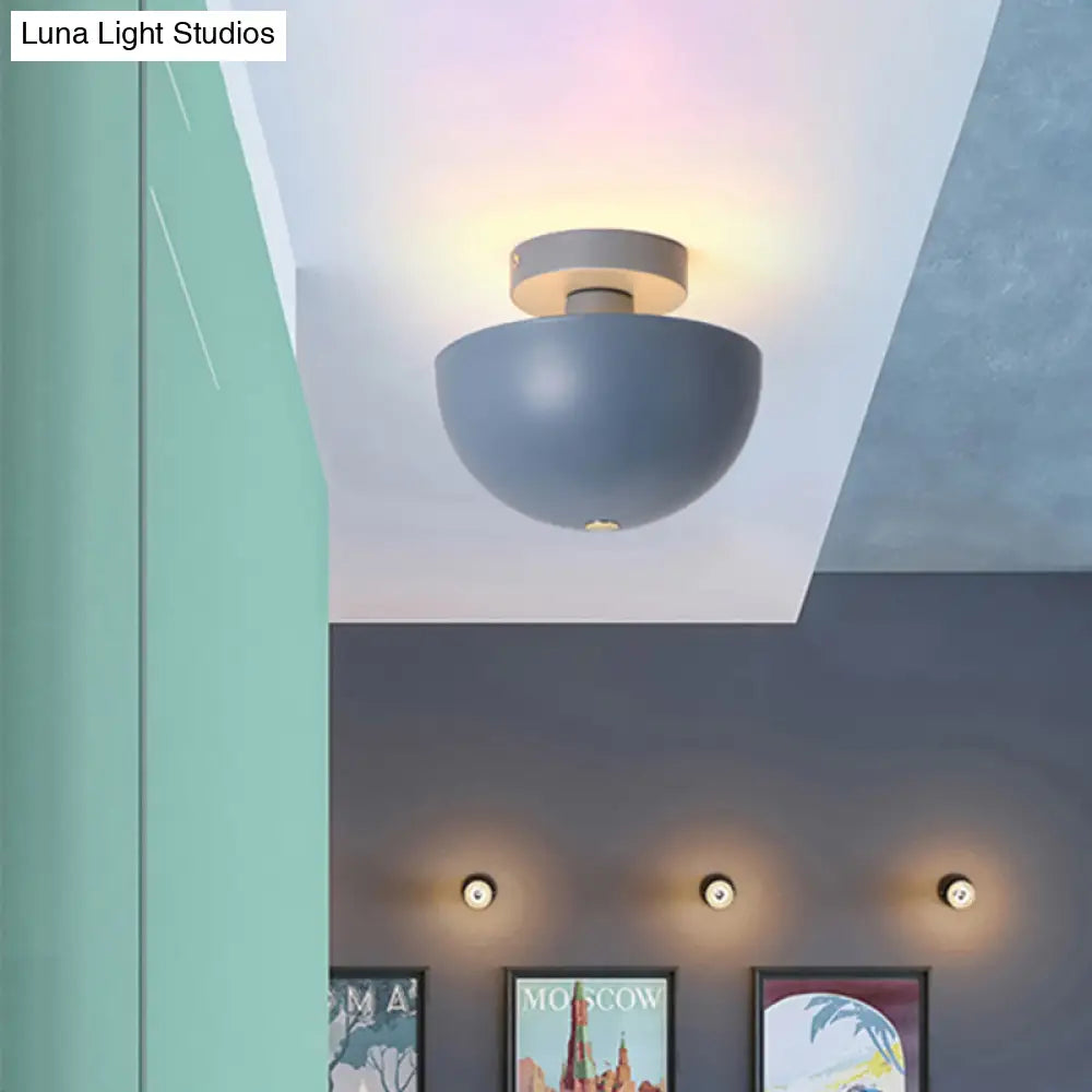 Contemporary Metal Dining Room Semi Flush Mount Ceiling Light - Pink/Yellow/Navy Bowl Design Single