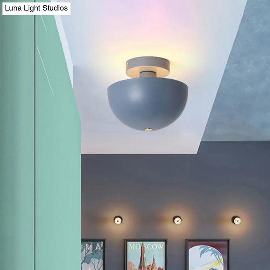 Contemporary Metal Dining Room Semi Flush Mount Ceiling Light - Pink/Yellow/Navy Bowl Design Single