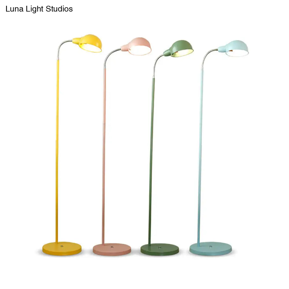 Contemporary Metal Dome Shade Floor Lamp With Flexible Gooseneck Arm
