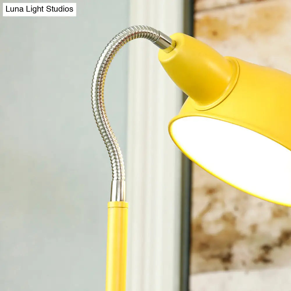 Contemporary Metal Dome Shade Floor Lamp With Flexible Gooseneck Arm