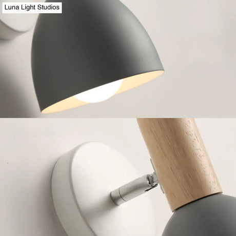 Contemporary Metal Dome Wall Sconce - 1 Head Black/Gray/White Light For Bedroom 5 W