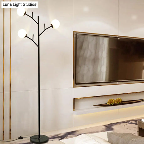 Contemporary Metal Floor Lamp - Tree-Like Design With 3 Bulbs Black/White Bedroom Lighting