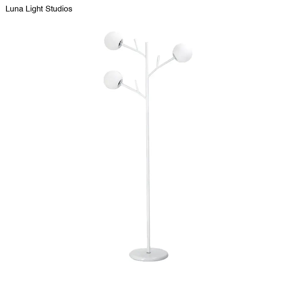 Contemporary Metal Floor Lamp - Tree-Like Design With 3 Bulbs Black/White Bedroom Lighting