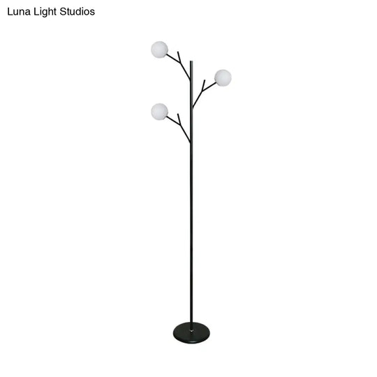Contemporary Metal Floor Lamp - Tree-Like Design With 3 Bulbs Black/White Bedroom Lighting