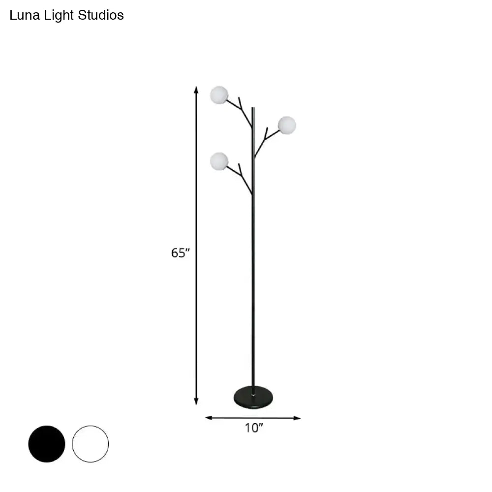 Contemporary Metal Floor Lamp - Tree-Like Design With 3 Bulbs Black/White Bedroom Lighting