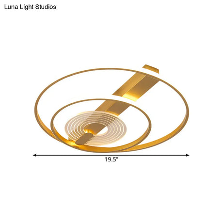Contemporary Metal Flush Mount Led Gold Ceiling Lighting - Double Ring 16’/19.5’ Wide