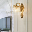 Contemporary Metal Gooseneck Wall Lamp With Clear Crystal Prism In Gold For Corridor