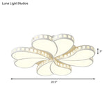 Contemporary Metal Led Ceiling Light - White Petal Flush Design For Living Room With Acrylic Shade