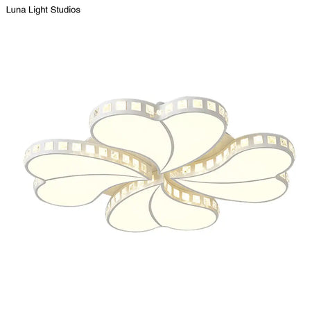 Contemporary Metal Led Ceiling Light - White Petal Flush Design For Living Room With Acrylic Shade