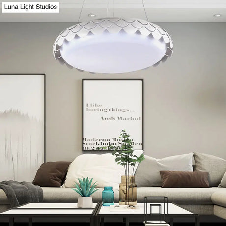 Contemporary Metal Led Fish Scale Pendant Lamp Kit – White/Gold Warm/White/Natural Light