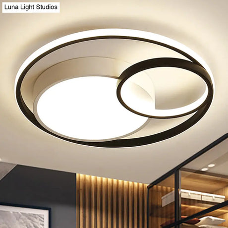 Contemporary Metal Led Flush Mount Ceiling Lamp - White/Black 16’/19’/23.5’ Wide