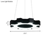 Contemporary Metal Led Pendant Lamp For Gym - Wide Gear Shape White/Black White/Warm Light