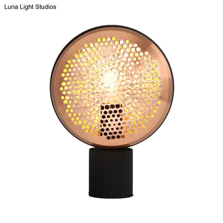 Contemporary Metal Mesh Drum Table Light In Gold/Rose Gold - 1-Light Desk Lamp With Plug-In Cord