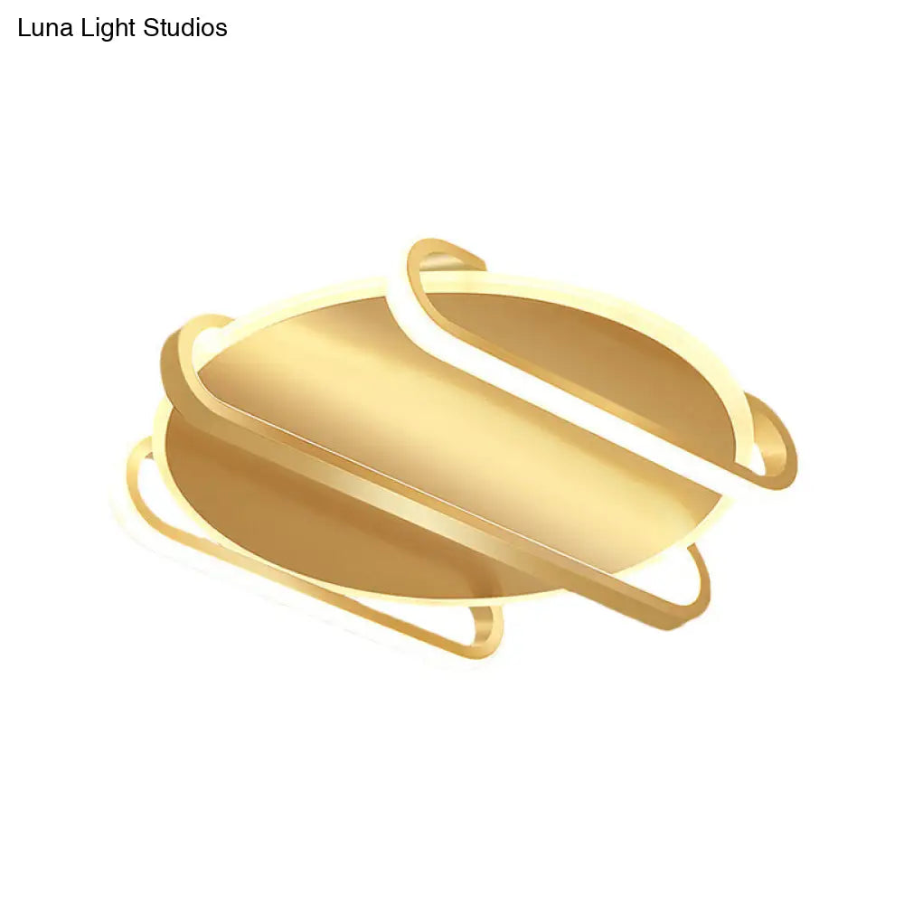 Contemporary Metal Round & Oval Flush Mount Lamp - 16.5/20.5 Led Gold Ceiling Warm/White Light