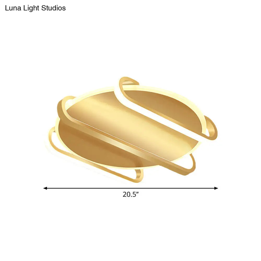 Contemporary Metal Round & Oval Flush Mount Lamp - 16.5’/20.5’ Led Gold Ceiling Warm/White Light