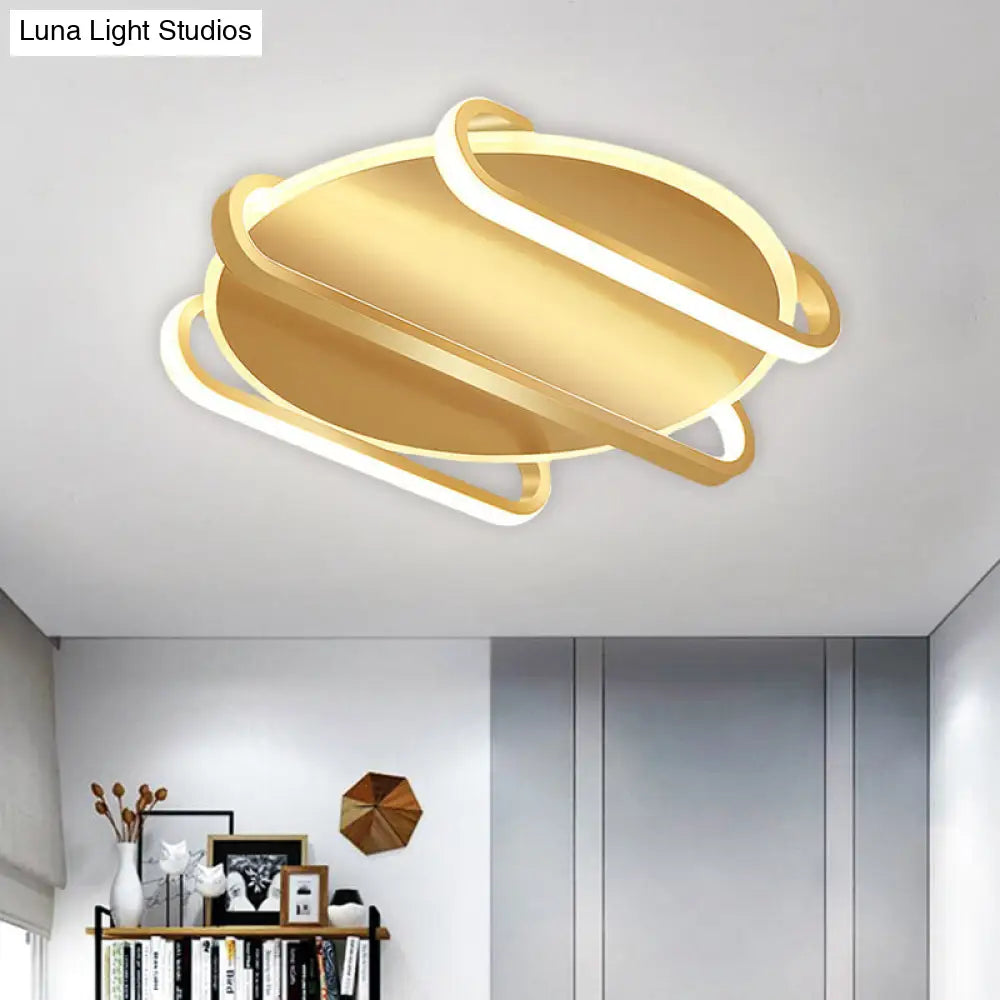 Contemporary Metal Round & Oval Flush Mount Lamp - 16.5/20.5 Led Gold Ceiling Warm/White Light /