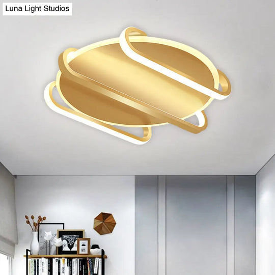 Contemporary Metal Round & Oval Flush Mount Lamp - 16.5/20.5 Led Gold Ceiling Warm/White Light /