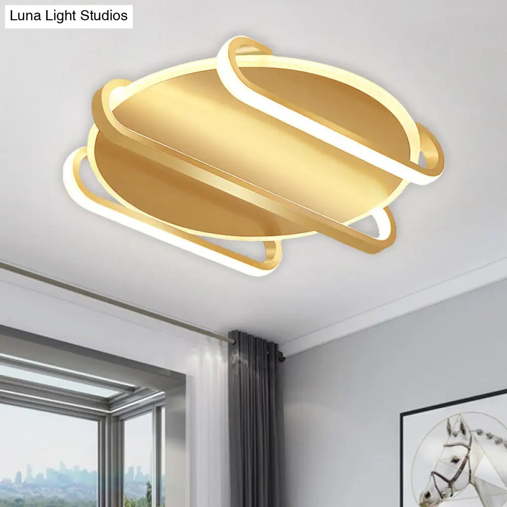 Contemporary Metal Round & Oval Flush Mount Lamp - 16.5’/20.5’ Led Gold Ceiling Warm/White Light