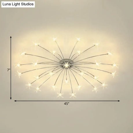 Contemporary Metal Semi Flush Mount Firework-Shaped Ceiling Light With Led Lights - Chrome/Gold
