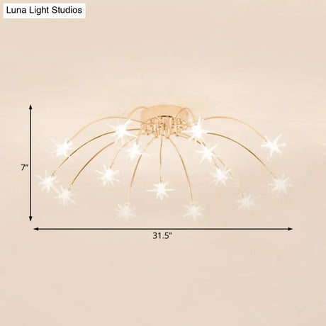 Contemporary Metal Semi Flush Mount Firework-Shaped Ceiling Light With Led Lights - Chrome/Gold
