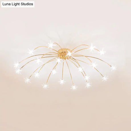 Contemporary Metal Semi Flush Mount Firework-Shaped Ceiling Light With Led Lights - Chrome/Gold