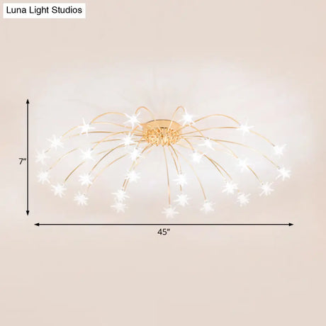 Contemporary Metal Semi Flush Mount Firework-Shaped Ceiling Light With Led Lights - Chrome/Gold