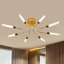 Contemporary Metal Sputnik Semi Flush Mount Lamp With White Glass Tube Shade - 6/8 Led Gold Lights