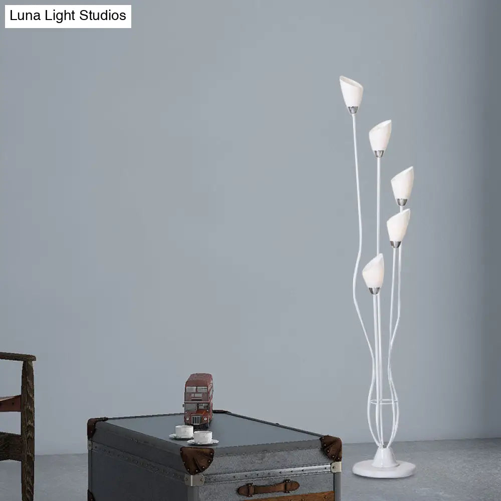 Contemporary Metal Torchiere Floor Lamp With 5-Bulbs - White Standing Light For Study Room