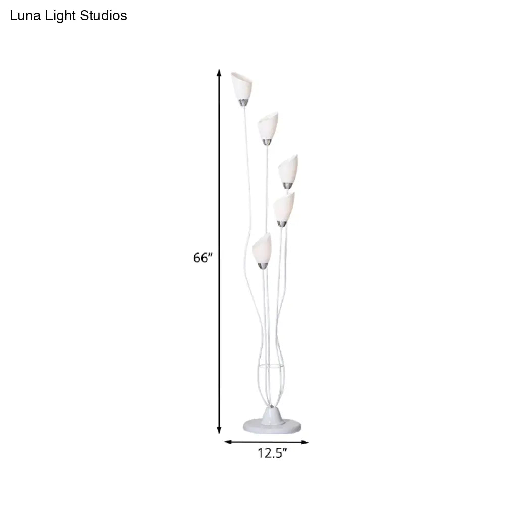 Contemporary Metal Torchiere Floor Lamp With 5-Bulbs - White Standing Light For Study Room