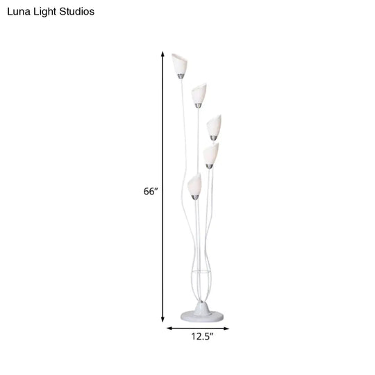 Contemporary Metal Torchiere Floor Lamp With 5-Bulbs - White Standing Light For Study Room