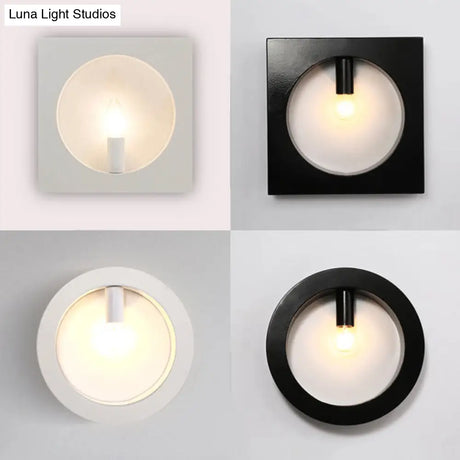 Contemporary Metal Wall Sconce Lamp With Squared/Rounded Shade - 1-Light Bathroom Lighting In