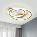Contemporary Metallic Led Flush Light Ceiling Fixture In Gold Dual Ring Design