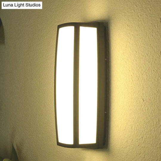 Contemporary Metallic Led Wall Sconce Light Fixture - Black Textured Rectangle Design For Patio