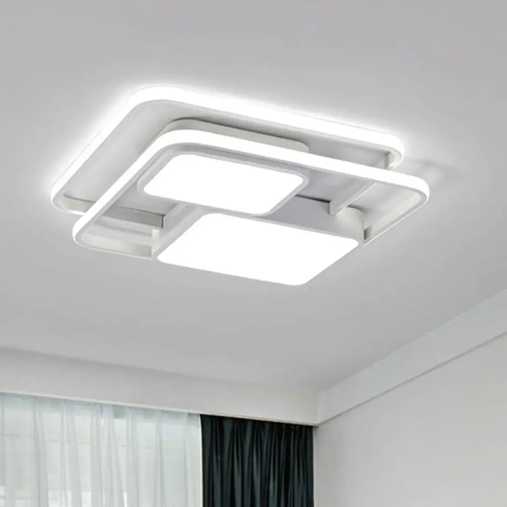Contemporary Metallic Squared Flush Mount Lamp - White/Black Led Light 16.5’/20.5’ Width