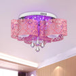 Contemporary Metallic Windmill Flushmount Light With Orb Frosted Glass Shade - Rose Red Finish (3/5