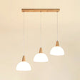 Contemporary Milk Glass Dome Pendant Lamp With Wooden Cap And 3 Lights White