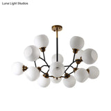 Contemporary Milk Glass Pendant Chandelier With Gold Branch Design - 9/12/15 Lights
