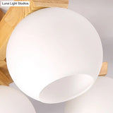 Contemporary Milk Glass Semi Flush Mount Light With Wood Fixture Arm - 3/5/7 Lights Branch Lighting