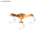 Contemporary Milk Glass Semi Flush Mount Light With Wood Fixture Arm - 3/5/7 Lights Branch Lighting