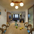 Contemporary Milk Glass Semi Flush Mount Light With Wood Fixture Arm - 3/5/7 Lights Branch Lighting