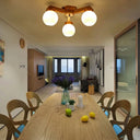Contemporary Milk Glass Semi Flush Mount Light With Wood Fixture Arm - 3/5/7 Lights Branch Lighting