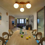 Contemporary Milk Glass Semi Flush Mount Light With Wood Fixture Arm - 3/5/7 Lights Branch Lighting