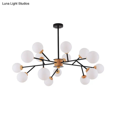 Contemporary Milky Glass Sphere Chandelier - 6/15 Head Pendant Lighting Fixture In White/Black